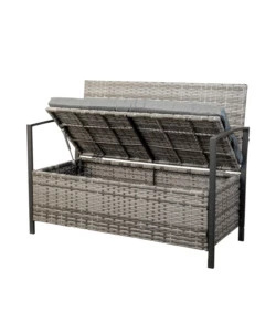 PANCHINA DA ESTERNO EUROGARDEN "MAIA" IN METALLO E PE RATTAN CON CONTENITORE E CUSCINO GRIGIO, 118X58X87 CM