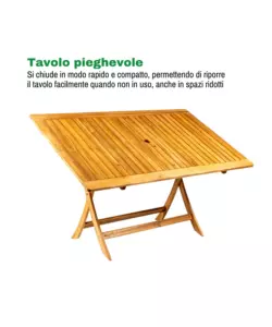 TAVOLO DA ESTERNO RETTANGOLARE PIEGHEVOLE EUROGARDEN "TRAPANI" IN LEGNO DI ACACIA 150X90X75 CM
