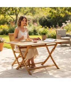 TAVOLO DA ESTERNO RETTANGOLARE PIEGHEVOLE EUROGARDEN "TRAPANI" IN LEGNO DI ACACIA 150X90X75 CM