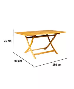 TAVOLO DA ESTERNO RETTANGOLARE PIEGHEVOLE EUROGARDEN "TRAPANI" IN LEGNO DI ACACIA 150X90X75 CM