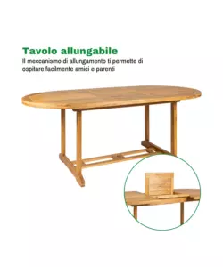 TAVOLO DA ESTERNO ALLUNGABILE EUROGARDEN OVALE IN LEGNO  DI ACACIA 150/200X100X75 CM