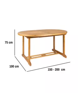 TAVOLO DA ESTERNO ALLUNGABILE EUROGARDEN OVALE IN LEGNO  DI ACACIA 150/200X100X75 CM