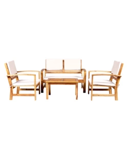 SET DA GIARDINO EUROGARDEN "SASSARI" IN LEGNO CON CUSCINI BEIGE 4 SEDUTE E TAVOLINO