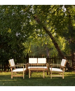 SET DA GIARDINO EUROGARDEN "SASSARI" IN LEGNO CON CUSCINI BEIGE 4 SEDUTE E TAVOLINO