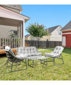 SET DA GIARDINO EUROGARDEN "LAS VEGAS" IN METALLO E PE RATTAN GRIGIO CON CUSCINI 4 SEDUTE E TAVOLINO