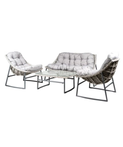 SET DA GIARDINO EUROGARDEN "LAS VEGAS" IN METALLO E PE RATTAN GRIGIO CON CUSCINI 4 SEDUTE E TAVOLINO