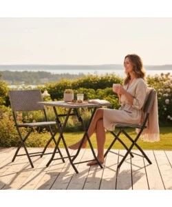 SET DA ESTERNO PIEGHEVOLE EUROGARDEN "CHICAGO" IN ACCIAIO E PE RATTAN GRIGIO 2 SEDUTE E TAVOLINO