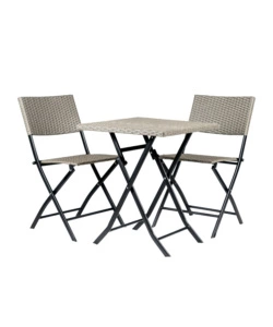 SET DA ESTERNO PIEGHEVOLE EUROGARDEN "CHICAGO" IN ACCIAIO E PE RATTAN GRIGIO 2 SEDUTE E TAVOLINO