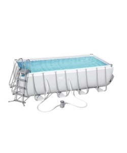 PISCINA FUORI TERRA CON STRUTTURA RETTANGOLARE BESTWAY "POWER STEEL FRAME" CON FILTRO A SABBIA, SCALETTA E TELO DI COPERTURA GRIGIO CHIARO 488X244X122 CM  - COD. 56671
