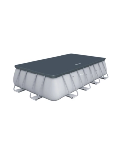 PISCINA FUORI TERRA CON STRUTTURA RETTANGOLARE BESTWAY "POWER STEEL FRAME" CON FILTRO A SABBIA, SCALETTA E TELO DI COPERTURA GRIGIO CHIARO 488X244X122 CM  - COD. 56671