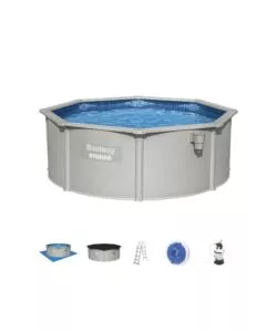 PISCINA FUORI TERRA ROTONDA BESTWAY "HYDRUM" 360X120 CM CON COPERTURA, TAPPETINO BASE, SKIMMER, SCALETTA E DISPENSER CHEMCONNECT - COD. 56574