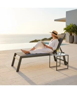 SDRAIO RECLINABILE CON RUOTE EUROGARDEN "ATENE" IN TEXTILENE ANTRACITE 199X65X42 CM