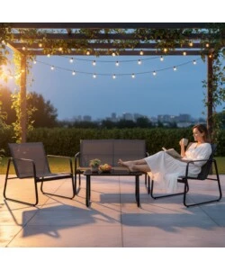 SET DA GIARDINO EUROGARDEN IN ACCIAIO E TEXTILENE GRIGIO 4 SEDUTE E TAVOLINO