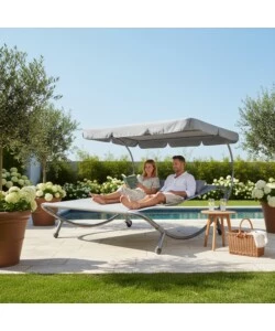 LETTINO AMACA DA ESTERNO EUROGARDEN IN ACCIAIO E TEXTILENE CON TETTUCCIO GRIGIO 173X196X175 CM