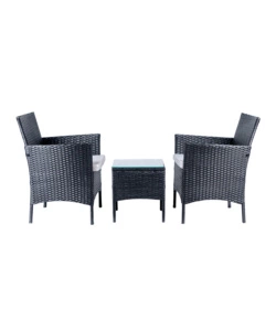 SET DA ESTERNO EUROGARDEN "LIPSIA" IN RATTAN CON CUSCINI GRIGIO 2 SEDUTE E TAVOLINO
