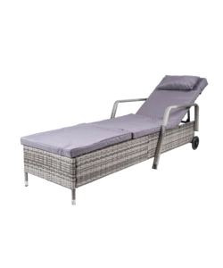 SDRAIO RECLINABILE EUROGARDEN "HOLIDAY" IN POLYRATTAN GRIGIO CON CUSCINI E RUOTE 210X66X33 CM