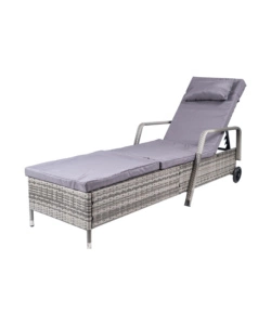 SDRAIO RECLINABILE EUROGARDEN "HOLIDAY" IN POLYRATTAN GRIGIO CON CUSCINI E RUOTE 210X66X33 CM