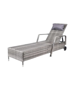 SDRAIO RECLINABILE EUROGARDEN "HOLIDAY" IN POLYRATTAN GRIGIO CON CUSCINI E RUOTE 210X66X33 CM