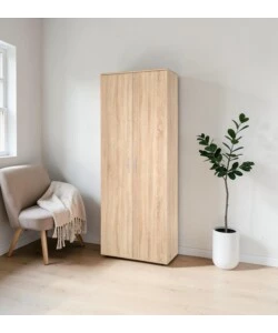ARMADIO MULTIFUNZIONE 2 ANTE BATTENTI EFFETTO QUERCIA 70X187X34 CM