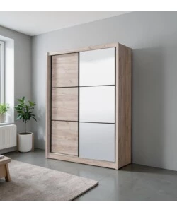 ARMADIO 2 ANTE SCORREVOLI "MADRID" CON SPECCHIO EFFETTO QUERCIA 166X60X215 CM