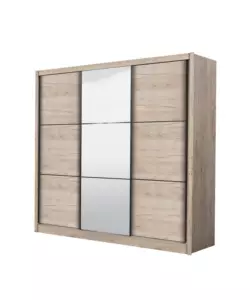 ARMADIO 3 ANTE SCORREVOLI "MADRID" CON SPECCHIO EFFETTO QUERCIA 242X60X215 CM