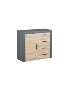 MOBILE BUFFET 1 ANTA E 3 CASSETTI GRIGIO E QUERCIA, 94X40X86 CM