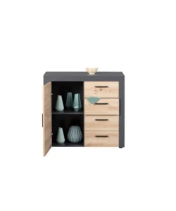 MOBILE BUFFET 1 ANTA E 3 CASSETTI GRIGIO E QUERCIA, 94X40X86 CM