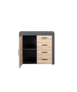 MOBILE BUFFET 1 ANTA E 3 CASSETTI GRIGIO E QUERCIA, 94X40X86 CM
