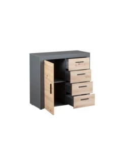 MOBILE BUFFET 1 ANTA E 3 CASSETTI GRIGIO E QUERCIA, 94X40X86 CM