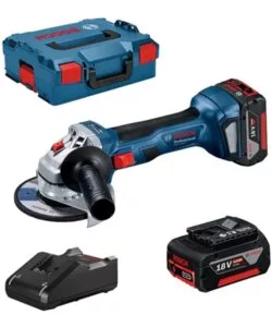 SMERIGLIATRICE ANGOLARE A BATTERIA GWS 18V-7 125MM CON 2 BATTERIE 18V 4AH PROFESSIONALE BOSCH BLU