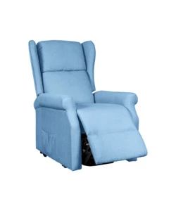 POLTRONA RELAX CON RECLINER ELETTRICO BELLAHOME "BERG" TESSUTO AZZURRO, 72,5X94X109 CM