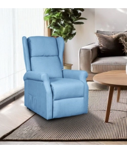 POLTRONA RELAX CON RECLINER ELETTRICO BELLAHOME "BERG" TESSUTO AZZURRO, 72,5X94X109 CM