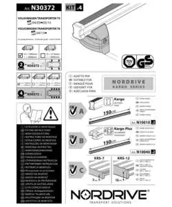 KIT ATTACCHI PER BARRE AUTO PORTATUTTO VOLKSWAGEN TRANSPORTER T5 03>15 TRANS N30372
