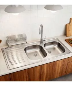 Lavello da cucina con doppia vasca a destra e gocciolatoio 120x50 cm