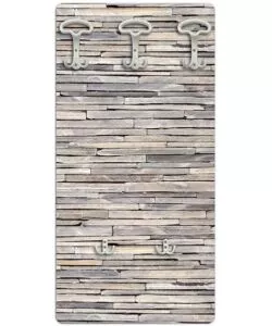 ATTACCAPANNI "STONES" IN LEGNO CON 5 GANCI, 45X90X1 CM