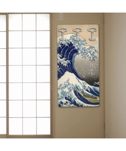 ATTACCAPANNI "HOKUSAI" IN LEGNO CON 5 GANCI, 45X90X1 CM