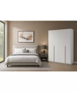 ARMADIO 4 ANTE BATTENTI "GIOTTO" EFFETTO GRAFFIATO BIANCO 173X54X240 CM