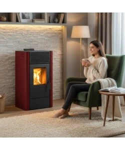 Stufa a pellet ventilata Caris "Dalia" bordeaux 7,5 kW