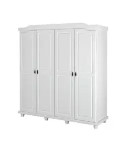 ARMADIO 4 ANTE IN PINO MASSELLO BIANCO, 182X59,5X197,5 CM