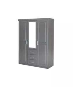 ARMADIO 3 ANTE BATTENTI CON 3 CASSETTI IN LEGNO DI PINO MASSELLO GRIGIO 140X55X190 CM