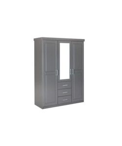 ARMADIO 3 ANTE E 3 CASSETTI IN LEGNO DI PINO MASSELLO GRIGIO, 140X55X190 CM