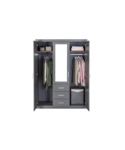 ARMADIO 3 ANTE E 3 CASSETTI IN LEGNO DI PINO MASSELLO GRIGIO, 140X55X190 CM