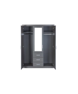 ARMADIO 3 ANTE E 3 CASSETTI IN LEGNO DI PINO MASSELLO GRIGIO, 140X55X190 CM