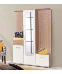 MOBILE DA INGRESSO "BARCELLONA" CON SPECCHIO EFFETTO LEGNO E BIANCO 133X33X197 CM
