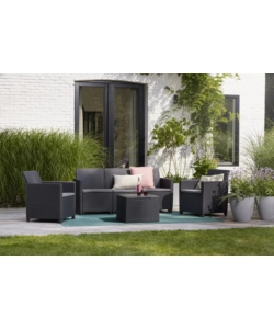 SET DA GIARDINO "CLAIRE LOUNGE" CON 2 POLTRONE, UN DIVANO A 3 POSTI E TAVOLO, COLORE GRAFITE - KETER