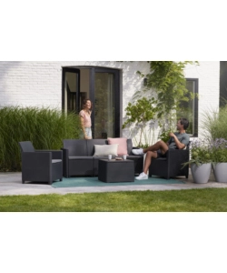 SET DA GIARDINO "CLAIRE LOUNGE" CON 2 POLTRONE, UN DIVANO A 3 POSTI E TAVOLO, COLORE GRAFITE - KETER