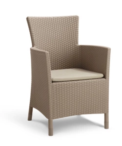 POLTRONA DA GIARDINO "IOWA DINING CHAIR" CON CUSCINO COLORE CAPPUCCINO, 89X60X62 CM - KETER