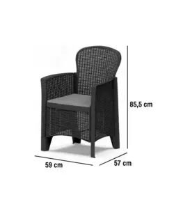 SET DA GIARDINO "JUNGLE" IN POLIPROPILENE CON CUSCINI ANTRACITE 4 SEDUTE E TAVOLINO