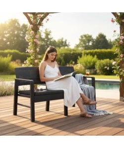 PANCA DA ESTERNO "SAWU" IN POLIPROPILENE CON CUSCINO ANTRACITE 121X58X74 CM