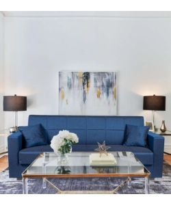 DIVANO LETTO "NORA" 3 POSTI IN TESSUTO BLU, 212X80X87 CM
